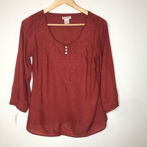 Lucky Brand Sz XS Embroidered Top - Picture 2 of 6